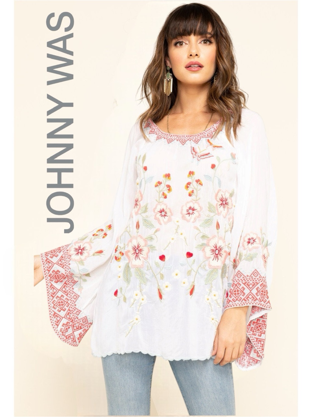 Johnny Was Nwt Floral Embroidered Grace Top W/ Bell Sleeves || Xl